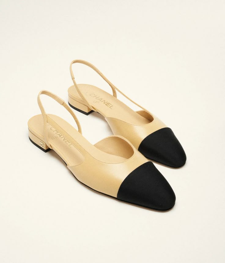 Chanel Goatskin & Grosgrain Slingback Flat