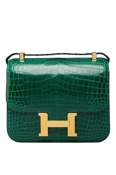 Hermès Vert Emerald Shiny Alligator/Crocodile Constance 24 with Gold Hardware