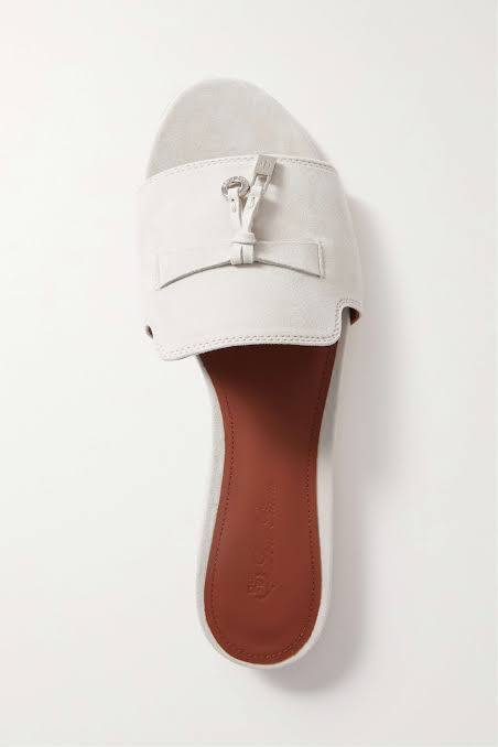 The item in the image is the Loro Piana Summer Charms Suede Slide Sandals