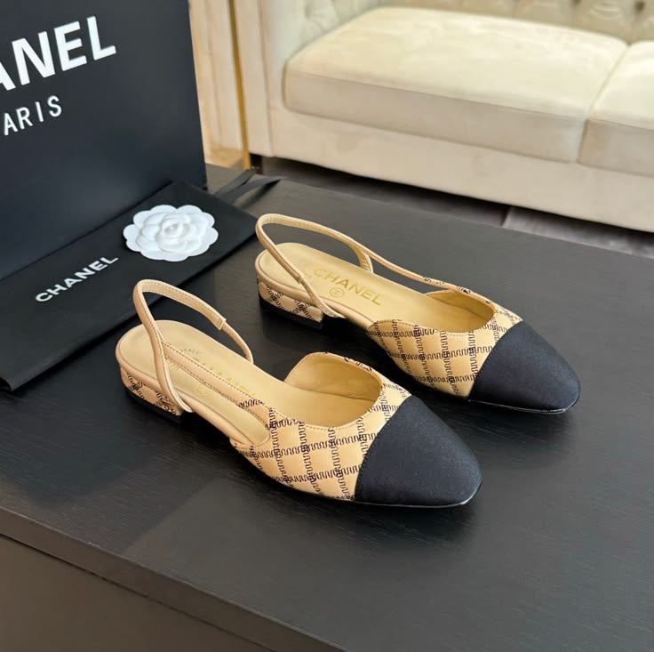 Chanel Goatskin & Grosgrain Slingback Flat