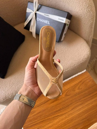 Chanel Mesh & Suede Peeptoe Mule