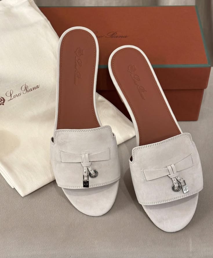 The item in the image is the Loro Piana Summer Charms Suede Slide Sandals