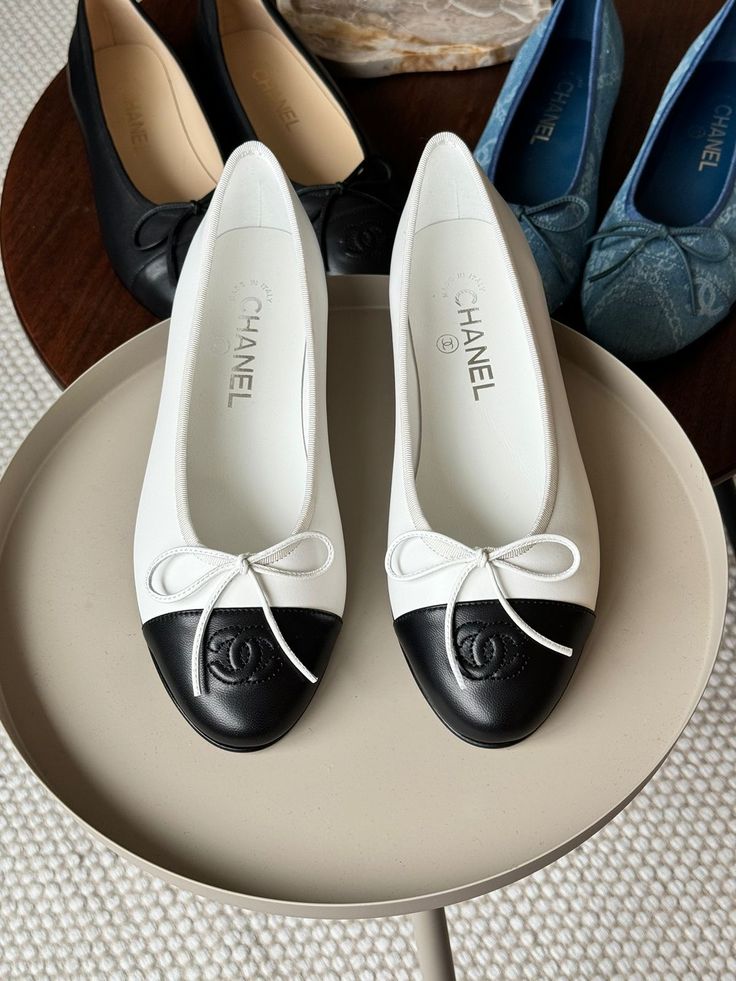 Chanel Lambskin Beige & Black Ballet Flats