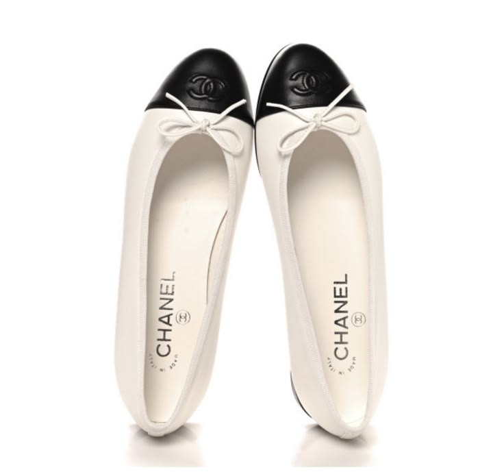 Chanel Lambskin Beige & Black Ballet Flats