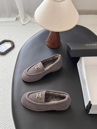 Chanel Shearling-Lined Suede Loafer Moccasin