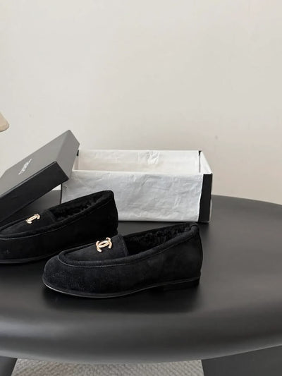 Chanel Shearling-Lined Suede Loafer Moccasin
