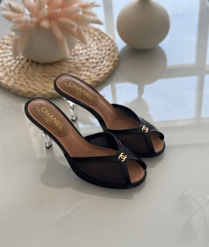 Chanel Mesh & Suede Peeptoe Mule