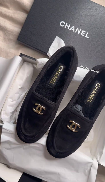 Chanel Shearling-Lined Suede Loafer Moccasin