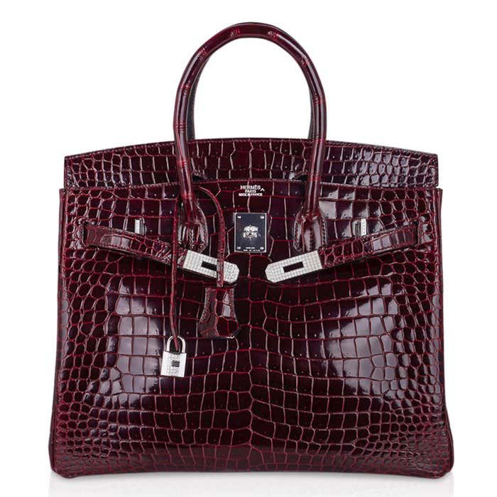Hermès Bordeaux Shiny Porosus Crocodile Diamond Birkin