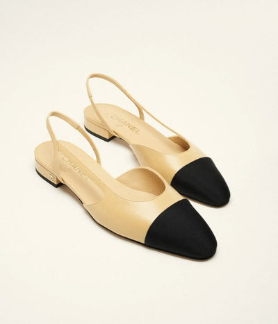 Chanel Goatskin & Grosgrain Slingback Flat