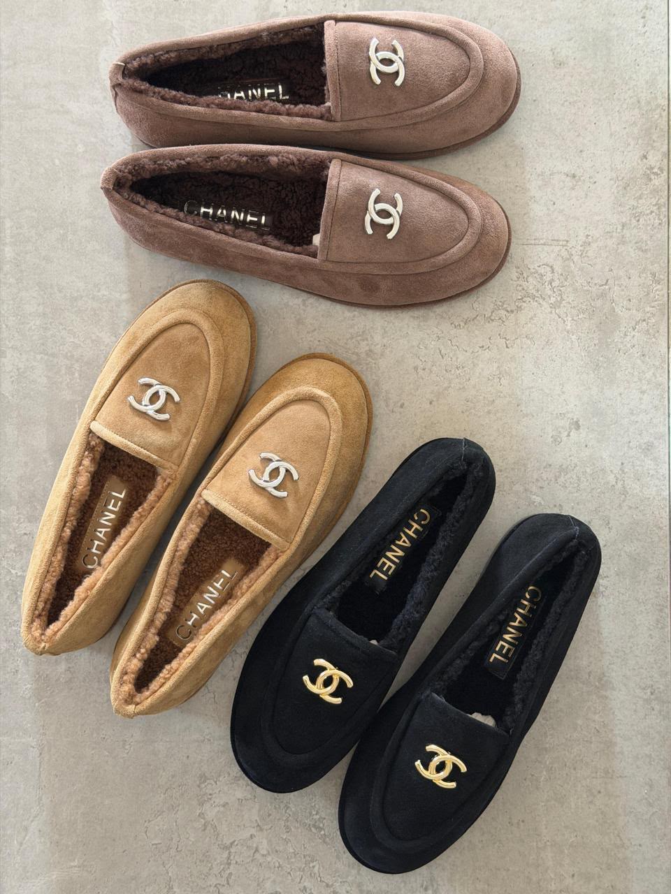 Chanel Shearling-Lined Suede Loafer Moccasin