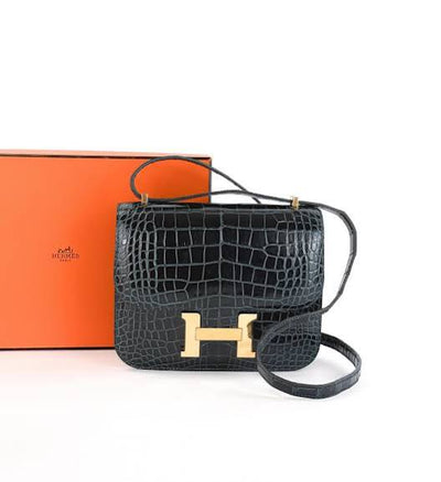 Hermès Black Crocodile/Alligator Constance 24 with Gold Hardware