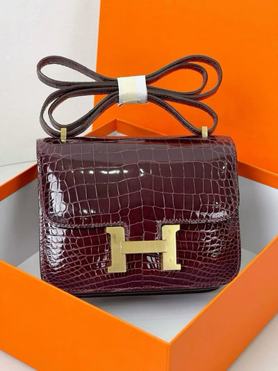 Hermès Bordeaux/Rouge H Shiny Alligator Constance 24 with Gold