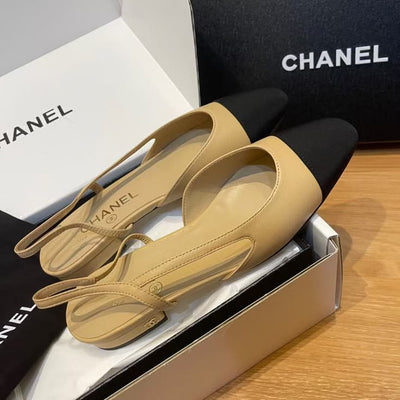 Chanel Goatskin & Grosgrain Slingback Flat